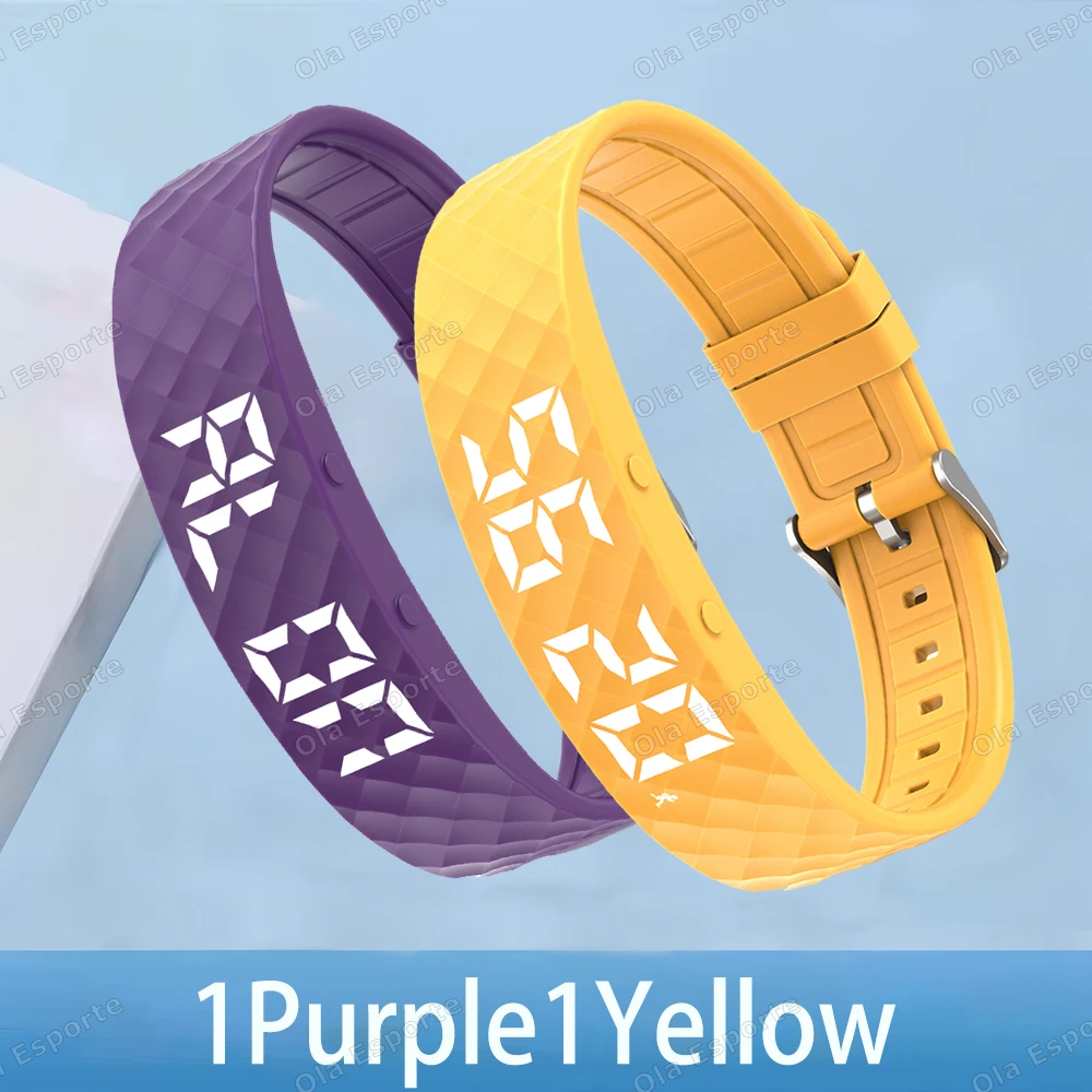 (1 Roxo, 1 Amarelo) Rastreador De Atividades Físicas Com Alarme Vibratório, Monitoramento Do Sono E Pedômetro.