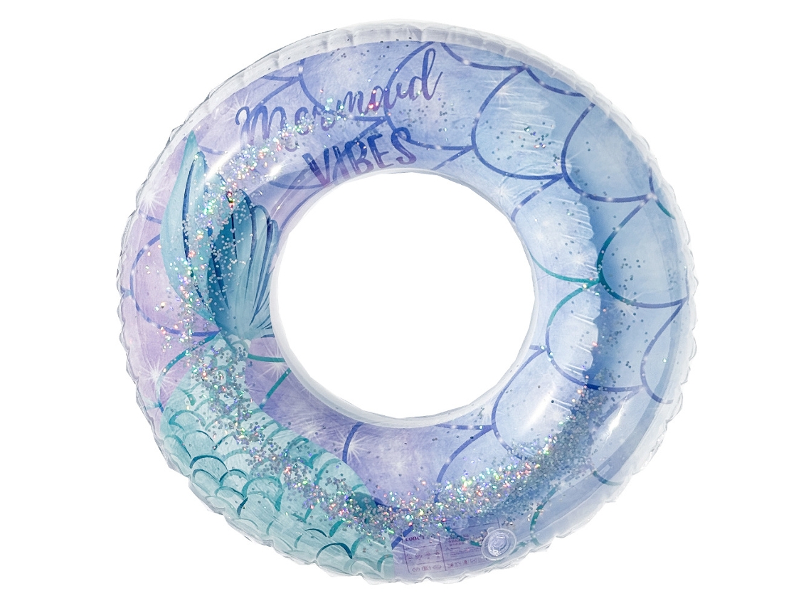 Boia Inflável Infantil Para Piscina, Boia De Piscina Inflável Retrô Em Pvc Com Listras, Sereia Azul Com Lantejoulas.