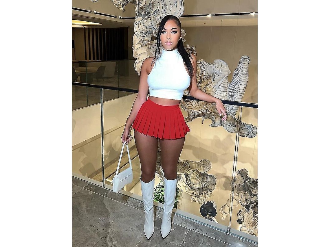 Falda Mini Plisada Fasst de Alta Elasticidade, Haoyuan, Mulher, Estilo Y2k, Verão 2023, Moda Sexy, Club, A-line, Tecido Slim Fit