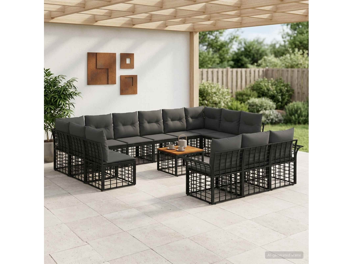 Vidaxl Conjunto De Sofás Para Exterior 14 Pcs Preto E Cinza Escuro