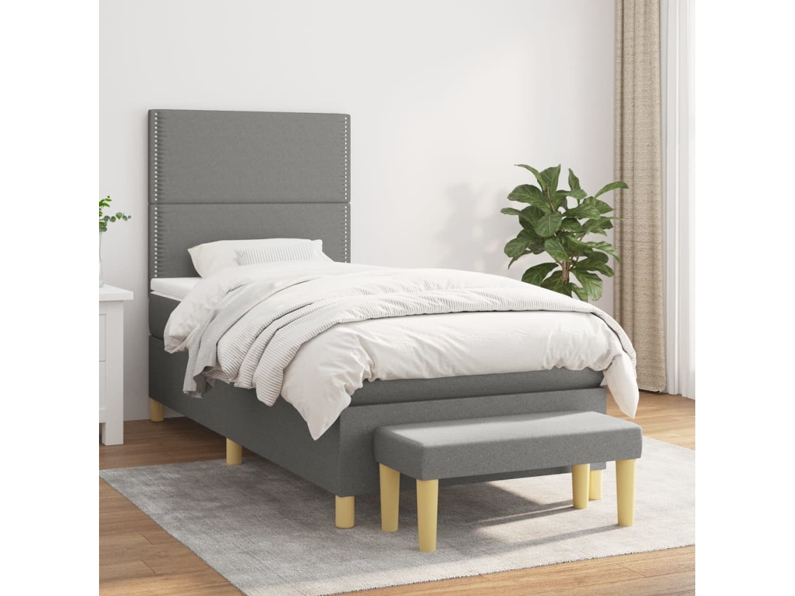 Cama Com Molas/colchão 90x200 Cm Tecido Cinzento-escuro