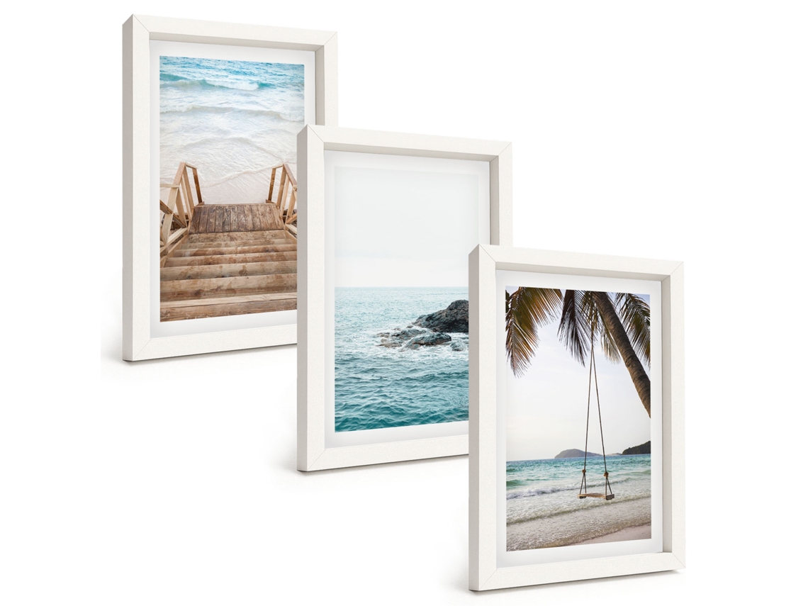 Conjunto De Pinturas Escadas, Praia, Balanço No Mar Moldura Branca Imagens Para Um Quarto Infantil Espelharte (3 Peças 20x30 Cm)