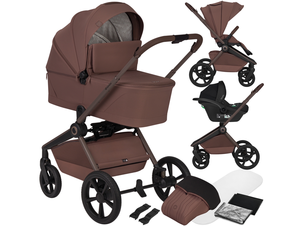 Carrinho Multifuncional Trio 3 Em 1 Lionelo Freya – Alcofa – Cadeira Auto I-size – Dobrável Com Um Clique – Acessórios – Até 22 Kg – Chocolate