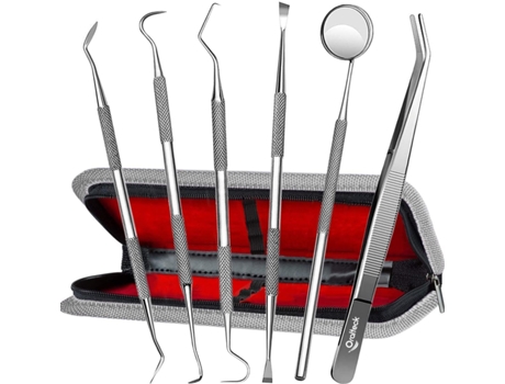 Kit de Limpeza e Limpeza Dentária Do Prêmio Alemão de Aço Inoxidável. 6 Instrumentos de Cuidado Oral com Case BOSTON TECH