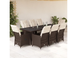 Vidaxl 9 Pcs Conjunto Bistrô De Jardim C/ Almofadões Vime Pe Castanho