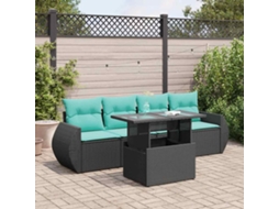 Vidaxl 5 Pcs Conjunto Sofás De Jardim Com Almofadões Acácia E Vime Pe
