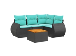 Conjunto de Sofá de Jardim de 5 Peças com Almofadas em Rattan Sintético Preto MAISON EXCLUSIVE