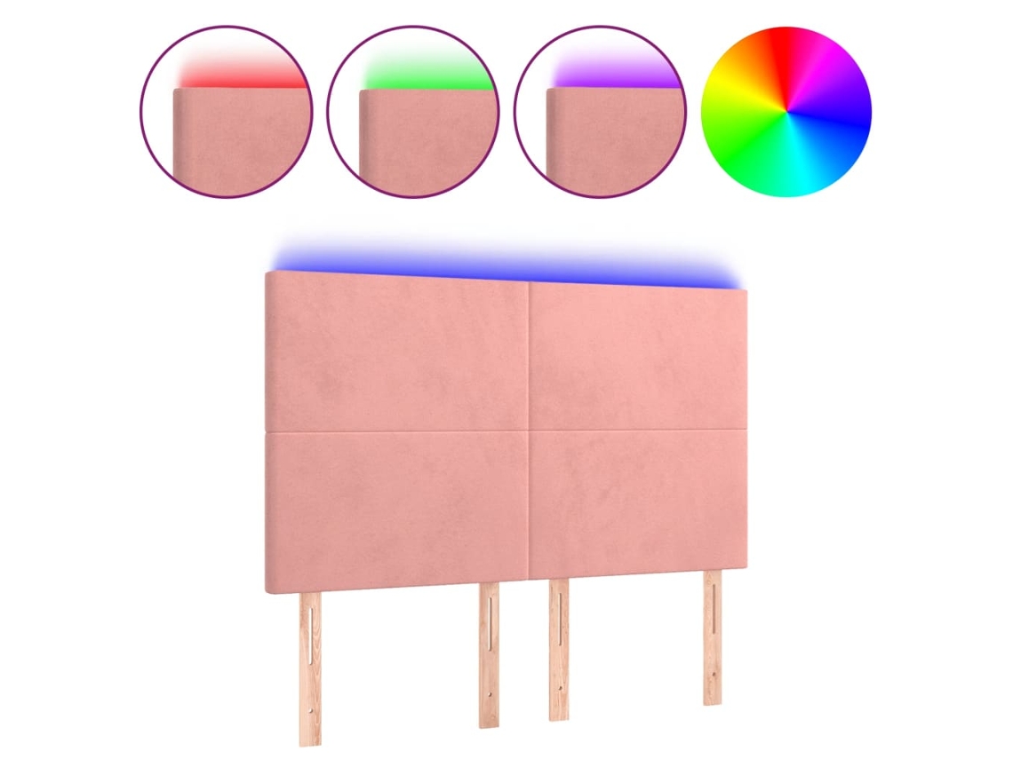 Cabeceira de Cama com Luzes Led Veludo Rosa MAISON EXCLUSIVE (144x5x118 cm)