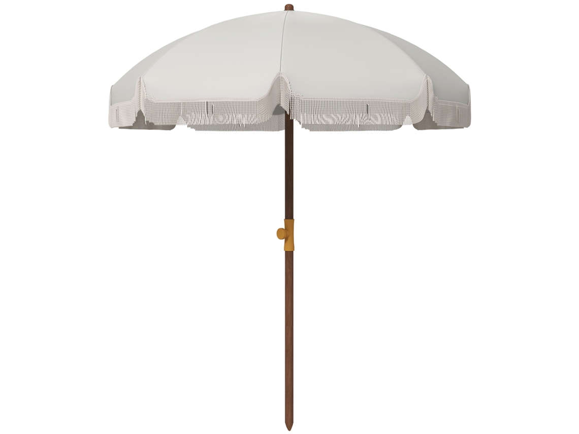 Chapéu De Sol De Praia Ø190x210 Cm Com 8 Varas Abertura Manual Anti-uv Impermeável E Bolsa De Transporte Para Jardim Creme