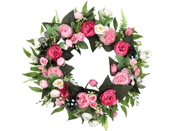 Guirlanda de flores artificiais de peônia rosa, 40x40x8cm, para primavera e verão LAXISCREED