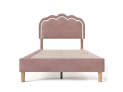 Cama Estofada Rosa com LED, Cabeceira Ajustável, Estrado PAPRIKA