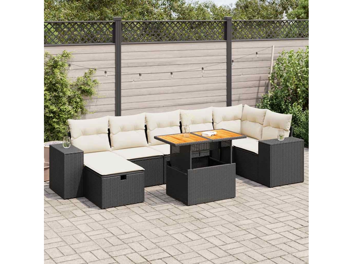 Vidaxl 5 Pcs Conjunto Sofás de Jardim com Almofadões Acácia e Vime Pe