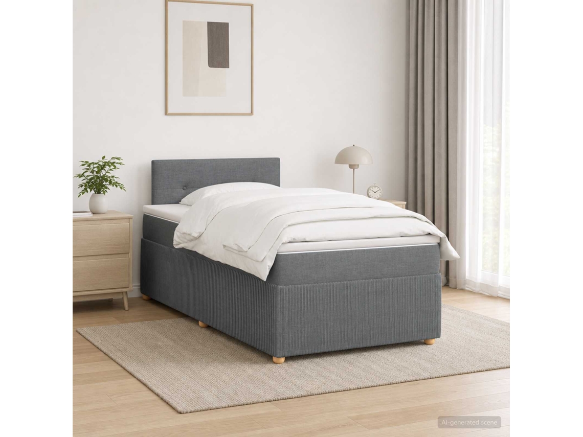 Vidaxl Cama Box Spring Com Colchão Cinzento-escuro 120 X 190 Cm Tecido