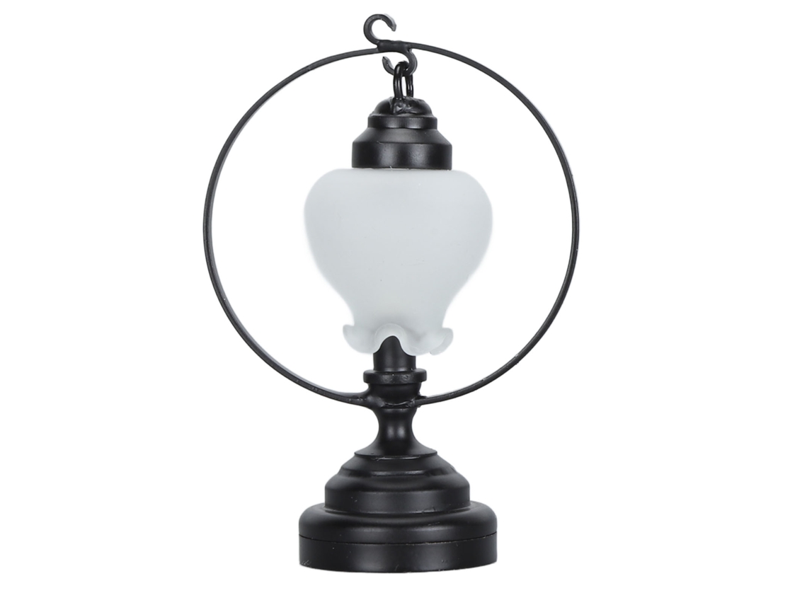 Mali lâmpada de Mesa Miniatura para Casinha de Bonecas Flor em Metal Vidro Opaco Preto 5,5cm