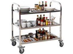 Carrinho Auxiliar com Rodas de Aço Inoxidável 90,5x50,5x88,2 Cm Carrinho de Cozinha com Bandejas e 2 Braços Prateados Ge