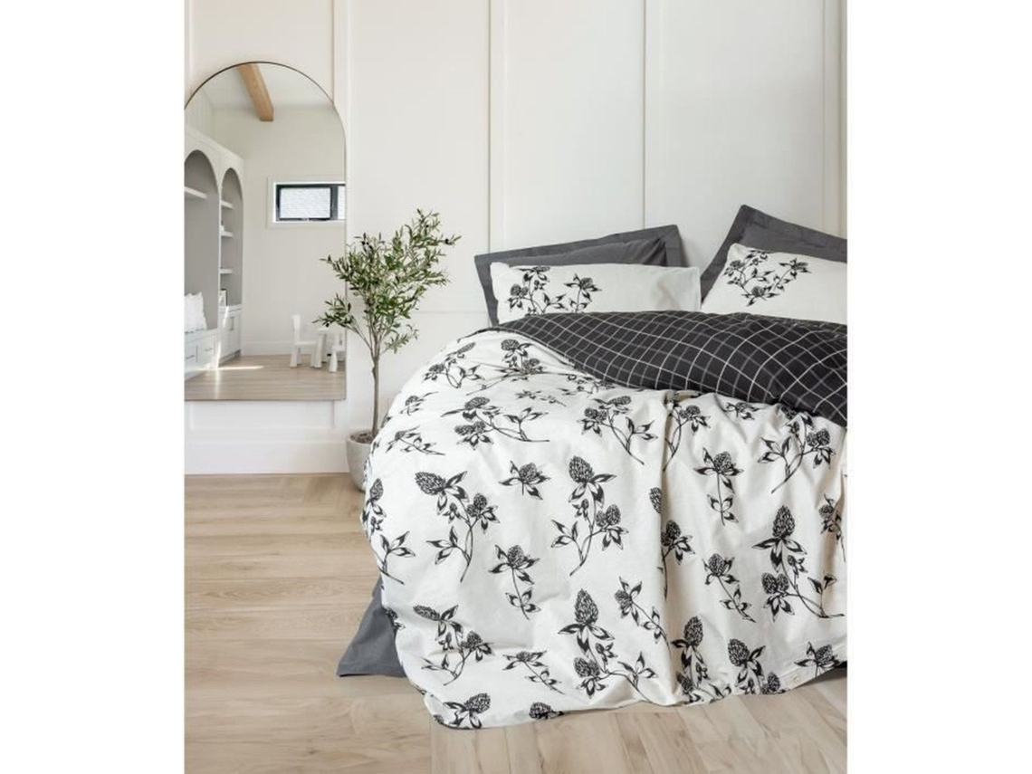 Conjunto de cama em algodão reforçado - Capa de edredom 220 x 240 + 2 fronhas 60 x 60 - Antracite