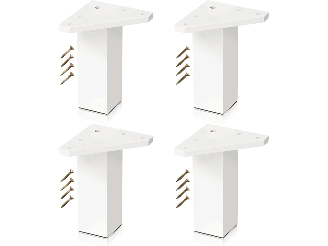 Pés Para Mesa E Móveis, 4 Peças, 10 Cm, Cor Branco, Com Parafusos, Para Mesas