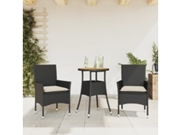 Vidaxl 3 Pcs Conjunto Jantar Jardim C/ Almofadões Vime Pe/acácia Preto
