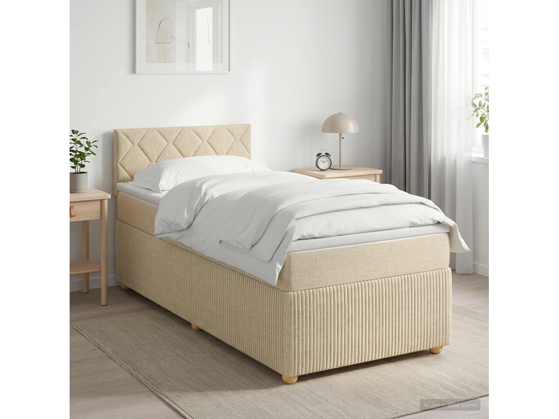 Vidaxl Cama Box Spring Com Colchão Creme 80 X 200 Cm Tecido