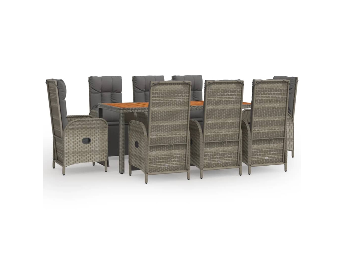 Maison Exclusive - 9 Pcs Conjunto De Jantar P/ Jardim C/ Almofadões Vime Pe Cinza