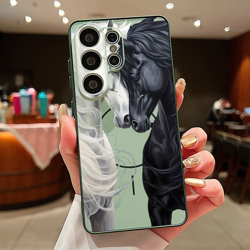 (verde) Capa Magnética Para Celular Galaxy S24 Com Estampa De Cavalos Super Fofos