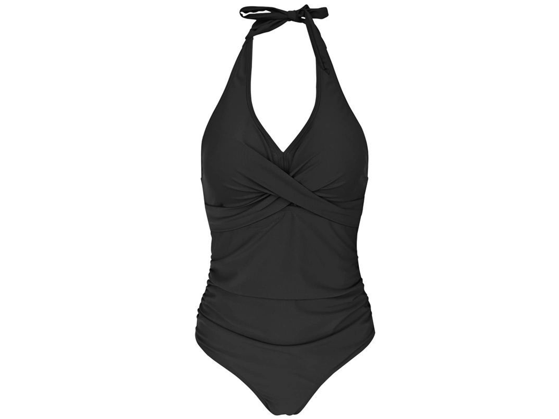 2026-traje De Baño Monokini Control De Vientre Cuello V Halter Negro