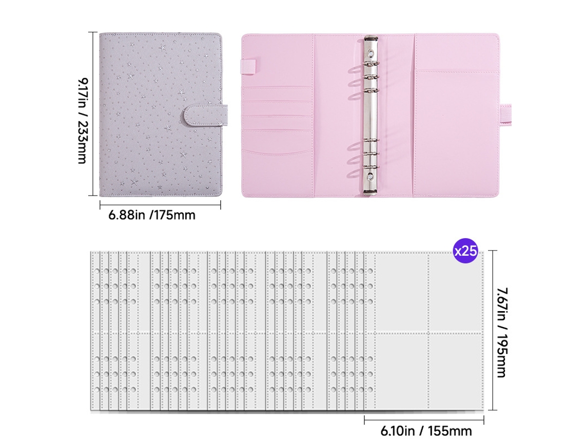 A5 Starry Sky Loose Leaf Notebook Removable Refillable Pages, Gray, 25-sheets