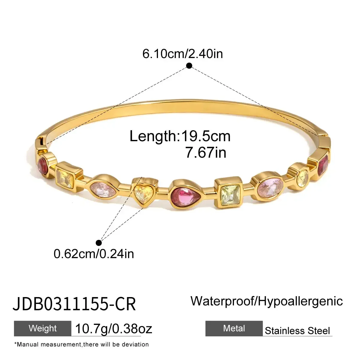 Pulseira Geométrica Multicolorida Com Zircônias, Um Presente Elegante E Simples Banhado A Ouro.