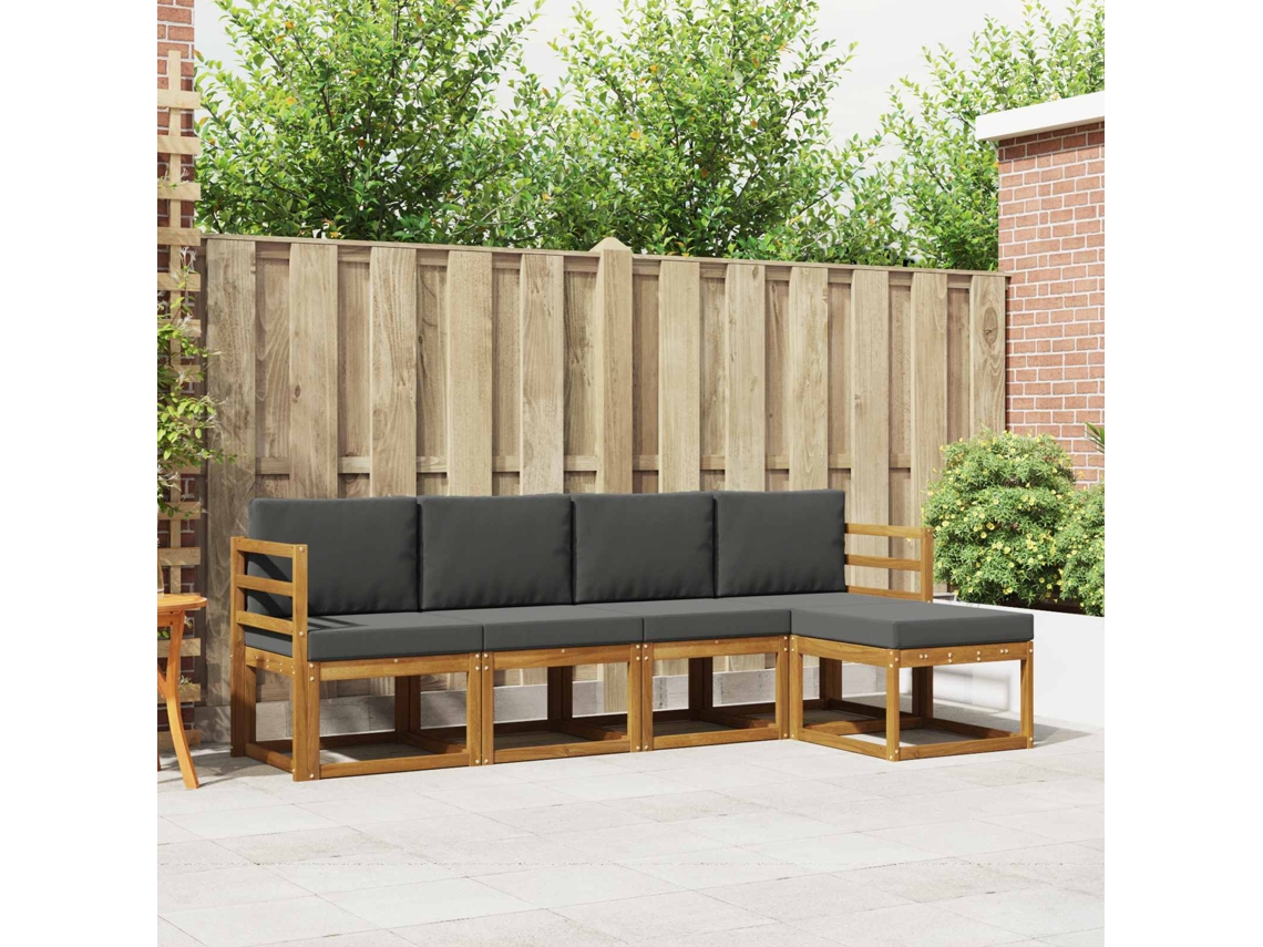 Vidaxl Conjunto De Sofás Para Exterior 5 Unid. Natural E Antracite