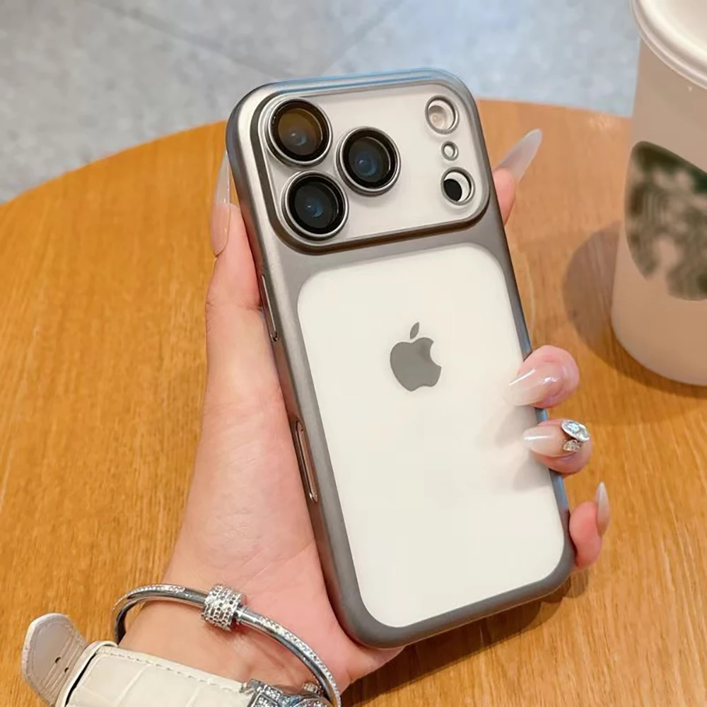 Capa Transparente Fosca Com Moldura Eletroplaqueada Para Iphone 17 Pro (cinza), Protetor De Lente Resistente A Impactos.