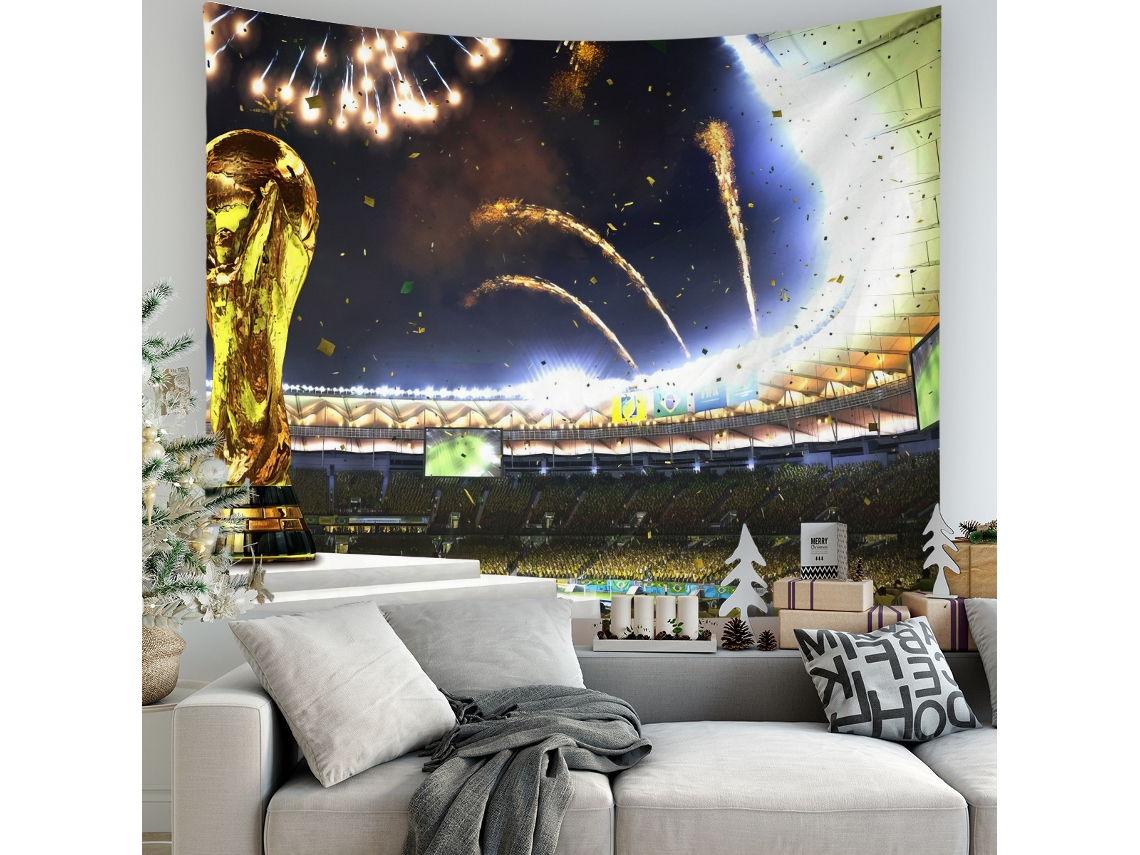 Tapeçaria parede taça do mundo estádio fogos de artifício, decorativo 180x230cm STELASPLEN