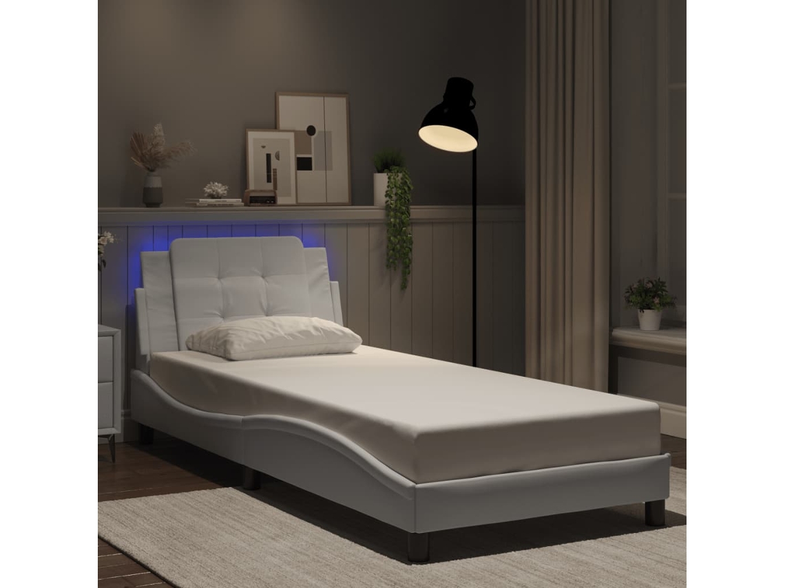 Vidaxl Estrutura De Cama Com Led Sem Colchão Zadar 90x190cm Branco
