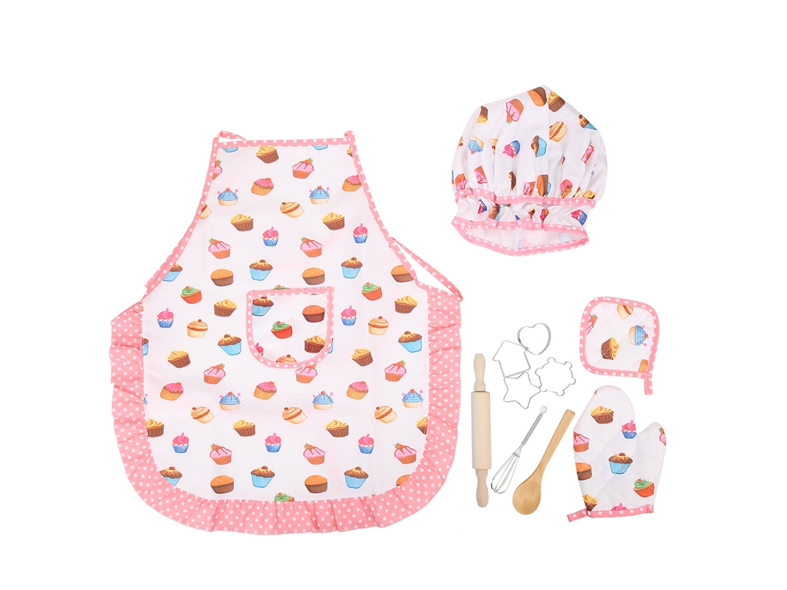 Mali conjunto de Fantasia de Chefe para Crianças 11pcs Avental Chapéu Luva Cortadores Biscoito