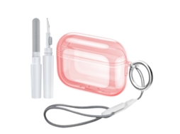 Capa Zruxe Para Airpods Pro 3 Kit De Limpeza Tpu Rosa Transparente (proteção Total, Mosquetão E Cordão)