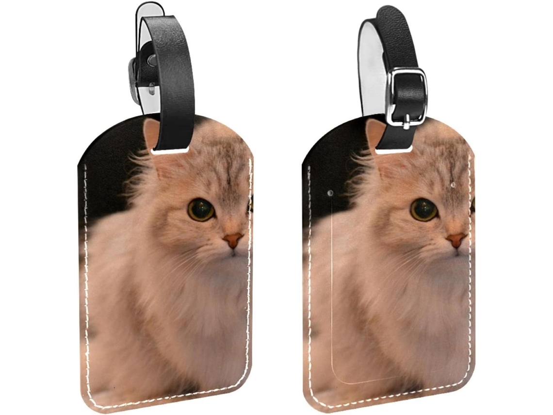 Conjunto De 2 Etiquetas Bagagem Em Couro Sintético Com Estampa Gato Proteger A Privacidade