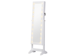 Caixa de Joias com Espelho e 20 Luzes Led Armário Reclinável de Joias com Joias Anéis de Proteção Brincos, Colares 40x37x146 Cm Ge