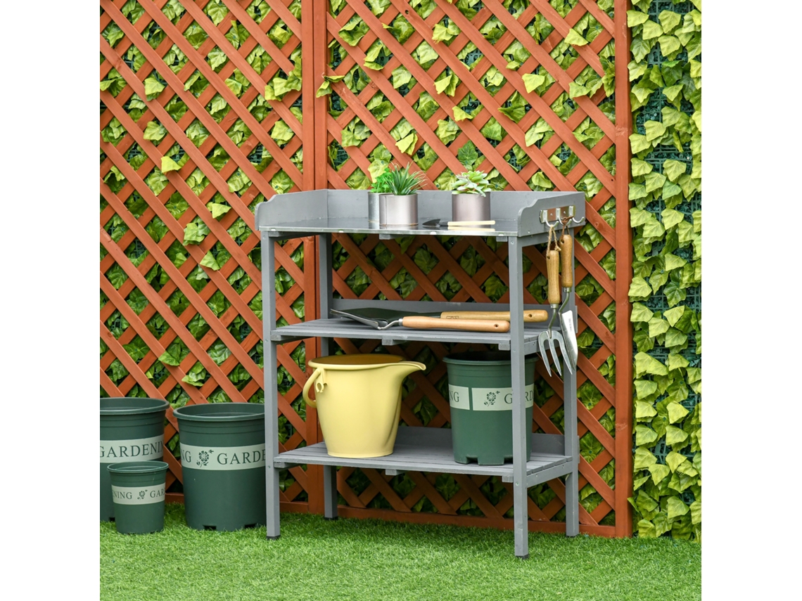 Mesa Para Transplante E Jardinagem Para Flores Em Metal E Madeira, 76x37x89cm, Jardim E Varanda