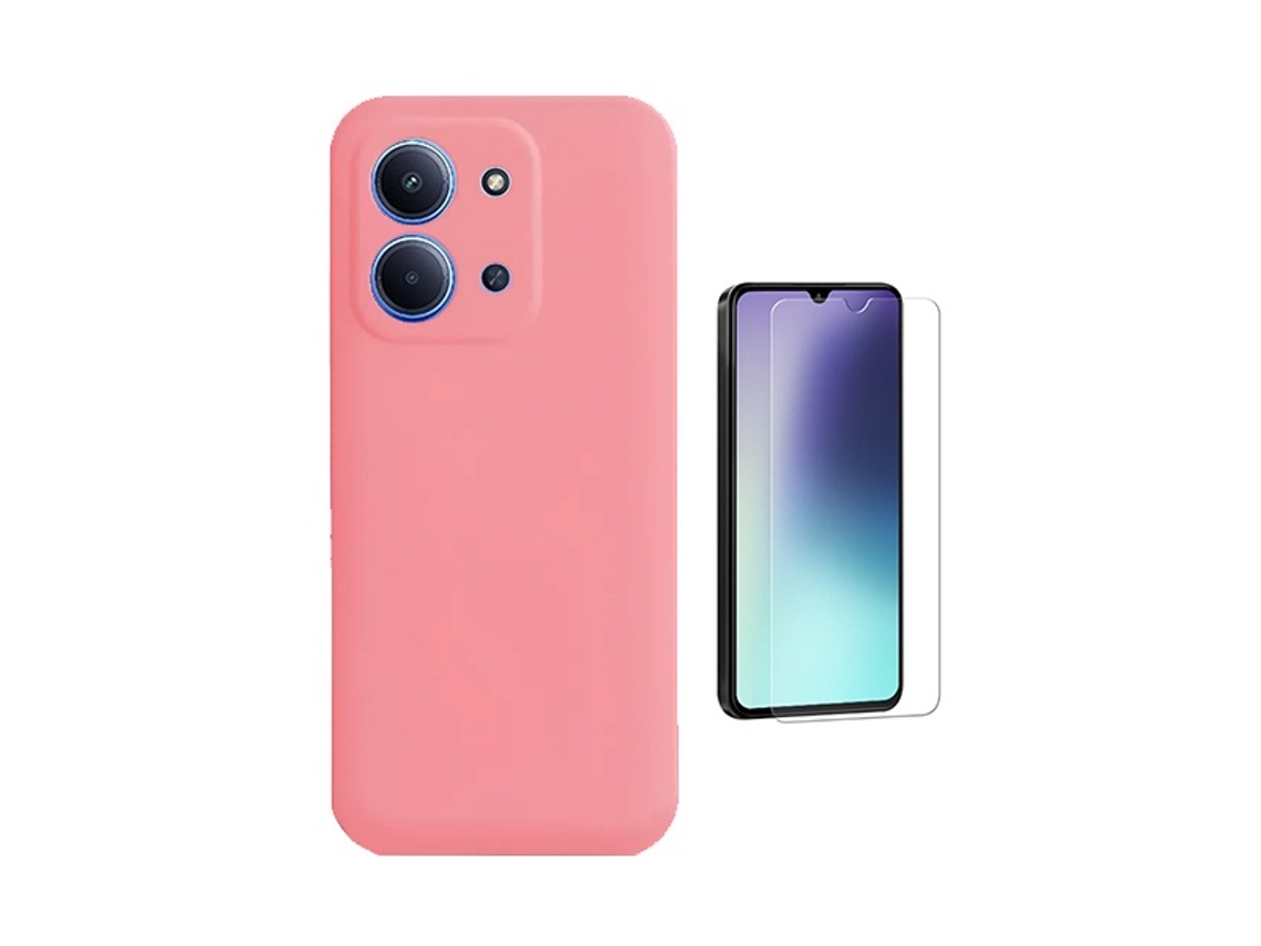 Kit Vidro Clearglass Capa Silicone Líquido Phonecare Para Xiaomi Poco C85 - Rosa