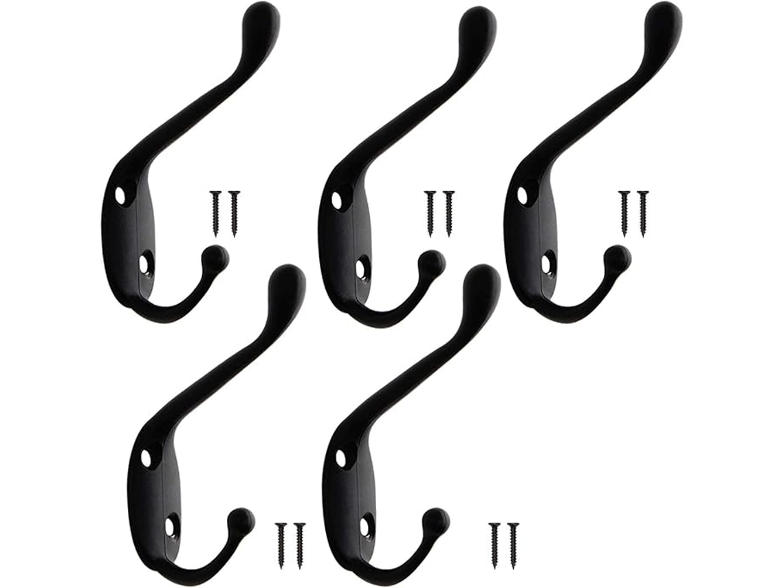 Conjunto De 5 Ganchos Pretos Para Casacos, Ganchos De Metal Estilo Vintage Para Parede, Ganchos Resistentes Para Porta, Cabideiro De Parede