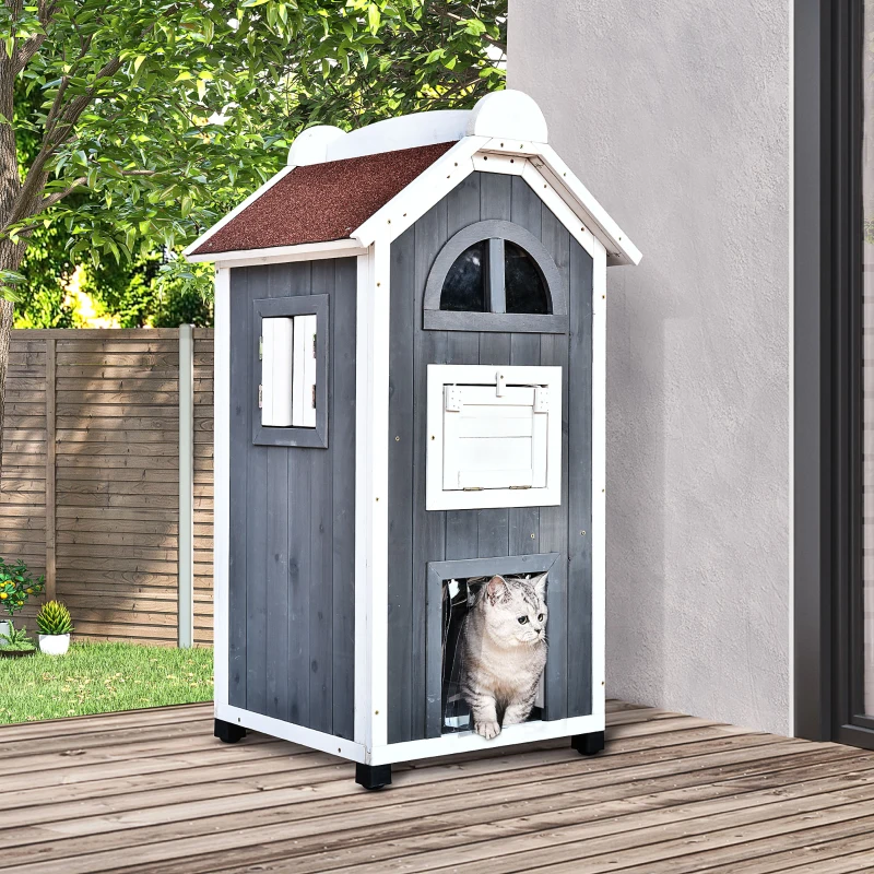Casinha para Gatos, Abrigo Resistente às Intempéries, 57x45x43 cm, Natural LAMAISON