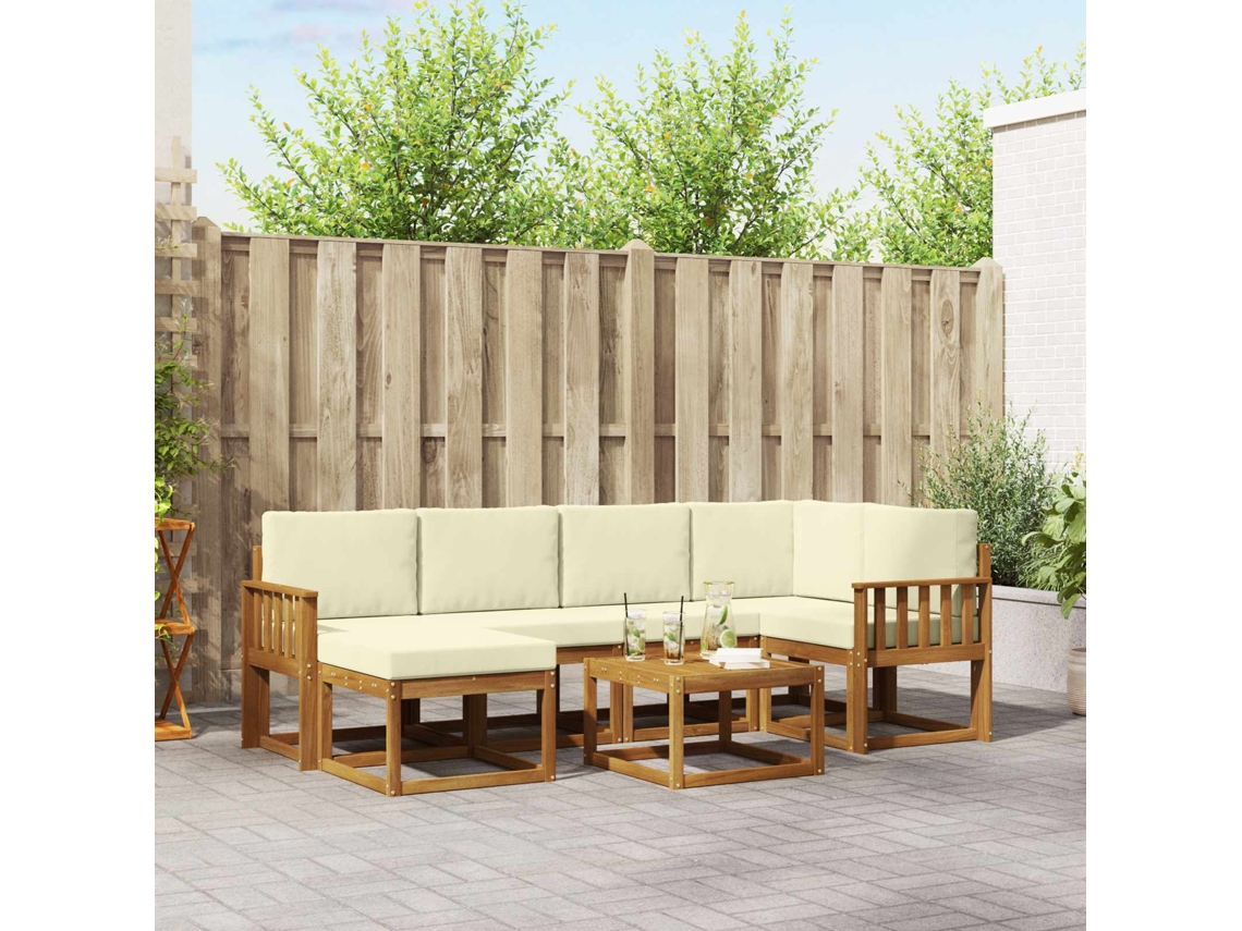 Vidaxl Conjunto De Sofás Para Exterior 7 Pcs Natural E Creme