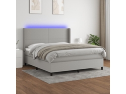 Vidaxl Cama Box Spring C/ Colchão E Led 160x200 Cm Tecido Cinza-claro