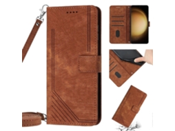 Capa De Couro Com Estampa Listrada E Toque Suave Para Samsung Galaxy S20 Com Cordão.