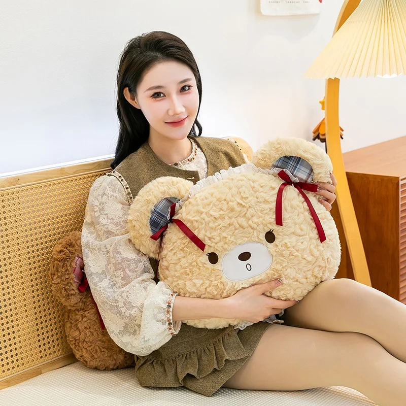 Almofada/travesseiro Cilíndrico Adulto em Formato de Cabeça de Urso com Suporte Lombar. MDUG (marrom Claro, 40 Cm de Largura)