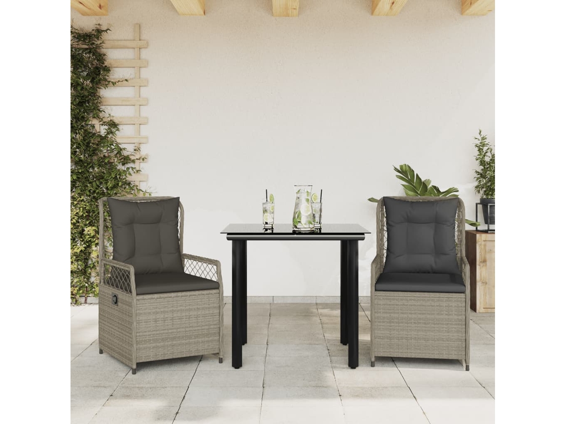 Vidaxl 3 Pcs Conjunto De Jantar P/ Jardim C/ Almofadões Cinzento Claro