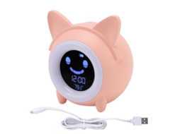 Relógio Despertador Infantil Gato de Desenho Animado com Luz Noturna e Função Snooze