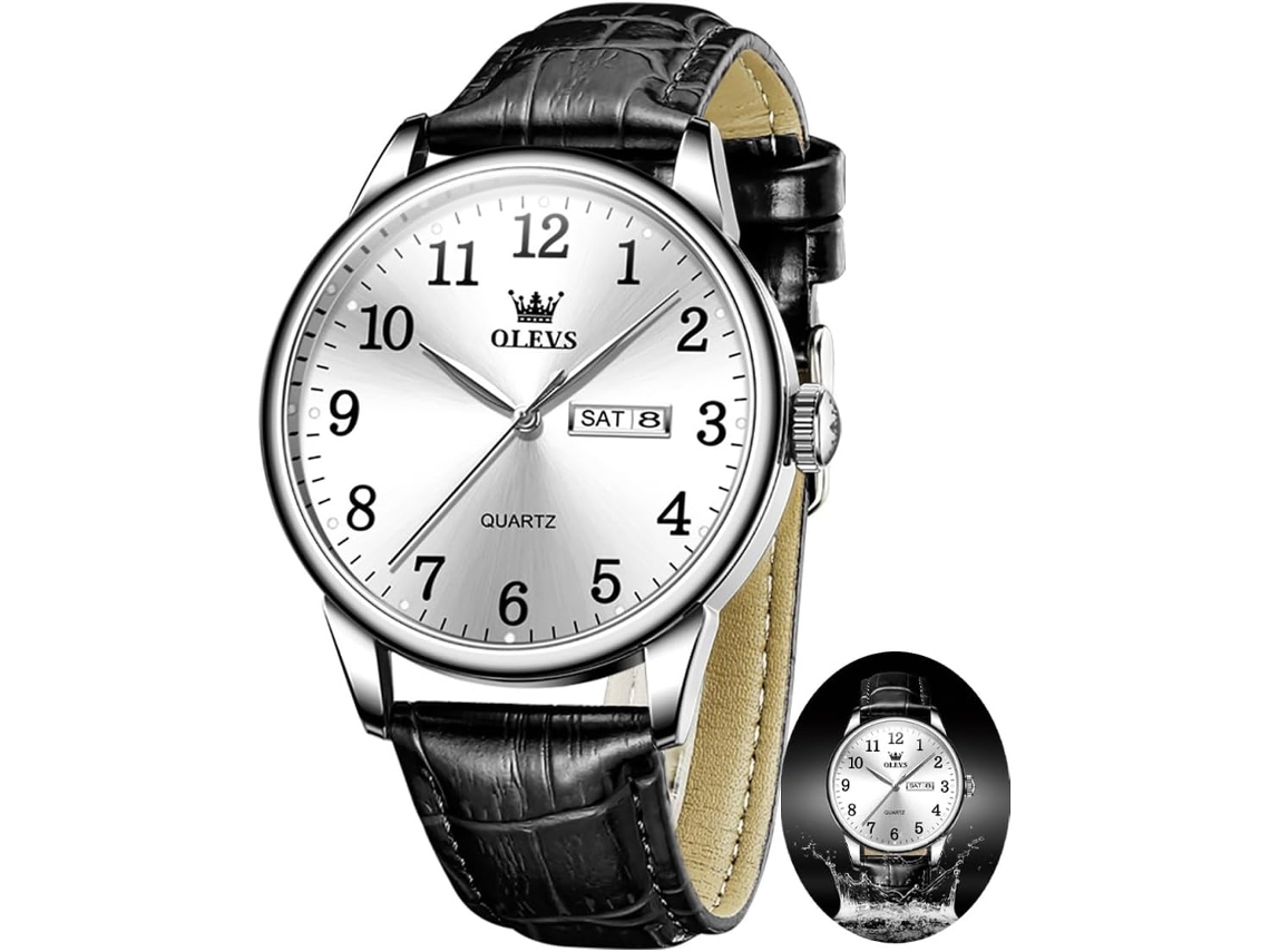 Lurelia Relógio Masculino, Movimento De Quartzo, Data/calendário, Couro, Branco, Dourado