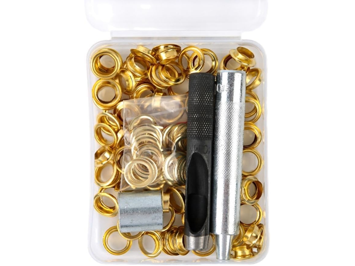 Kit Com 100 Ilhós De 6 Mm/8 Mm/10 Mm E Ferramenta Para Cintos Couro