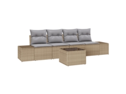 Conjunto 5 Conjunto De Sofá De Jardim Vidaxl Bege Vime Pe (294 X 62 X 85 Cm)