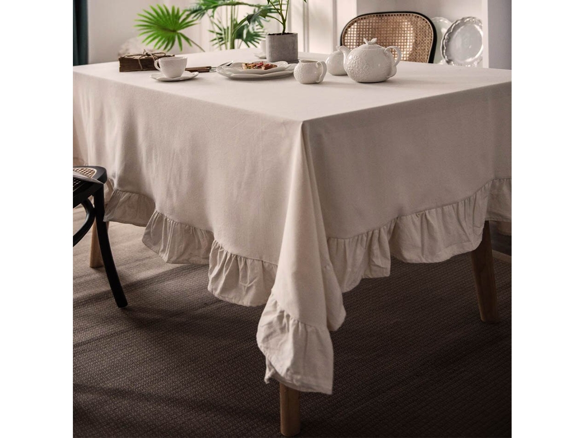 Toalha De Mesa De Algodão Com Babados, Lavável, Para Festa De Casamento, Jantar, Banquete, Decoração, Capa De Mesa De Luxo, Babados Bege